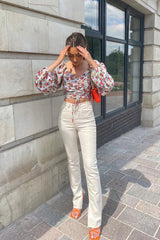 Red Floral Ruched Centre Bardot Crop Top - Heily