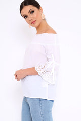 White Bardot Scalloped Sleeve Top - Orah
