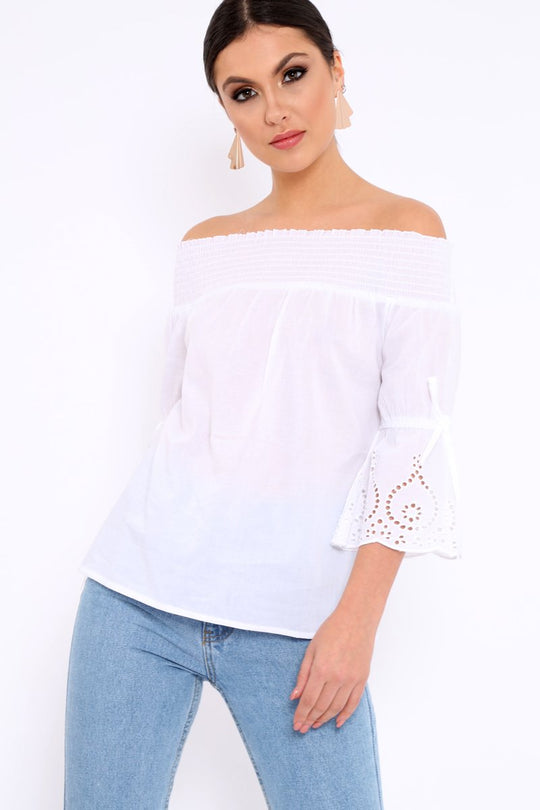 White Bardot Scalloped Sleeve Top - Orah