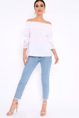 White Bardot Scalloped Sleeve Top - Orah