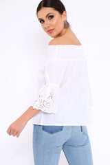 White Bardot Scalloped Sleeve Top - Orah