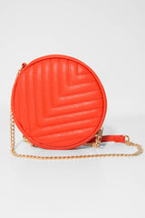Orange Faux Leather Quilted Circle Bag - Chesca