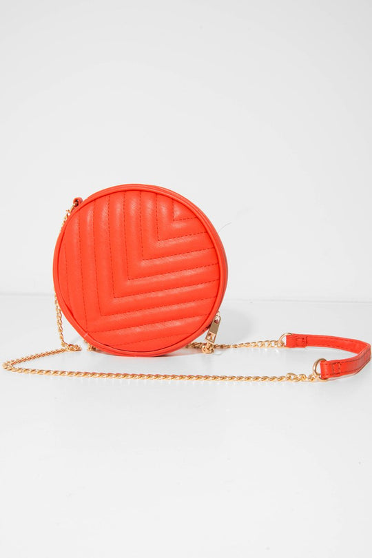 Orange Faux Leather Quilted Circle Bag - Chesca