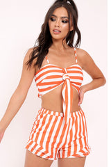 Orange And White Striped Crop Top And Shorts Co-ord - Freida