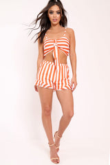 Orange And White Striped Crop Top And Shorts Co-ord - Freida