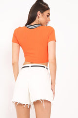 Orange Ribbed Varsity Stripe Crop Top - Corene
