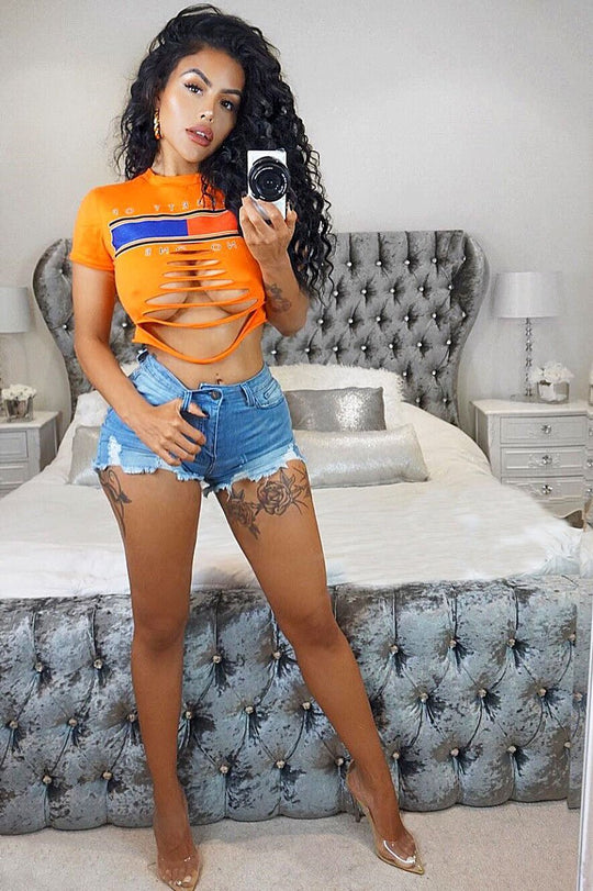 Orange Property of No-One Extreme Rip Crop Top - Verle