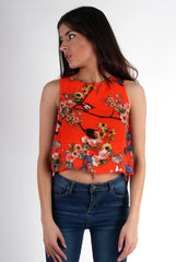 Piper Orange Floral Split Back Crop