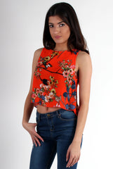 Piper Orange Floral Split Back Crop