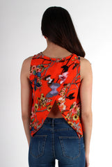 Piper Orange Floral Split Back Crop