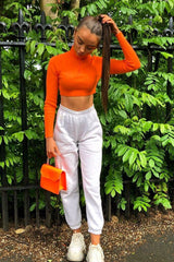 Orange Half Zip Rib Crop Jumper - Elisea
