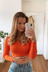 Orange Half Zip Rib Crop Jumper - Elisea