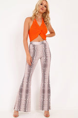 Orange Knitted Knot Halterneck Crop Top - Irelyn