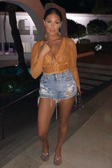 Orange Lace Long Sleeve Open Back Bodysuit - Temari