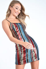 Multi Sequin Stripe Cami Mini Dress - Leona