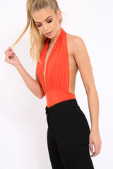Orange Plunge Halterneck Bodysuit - Lona
