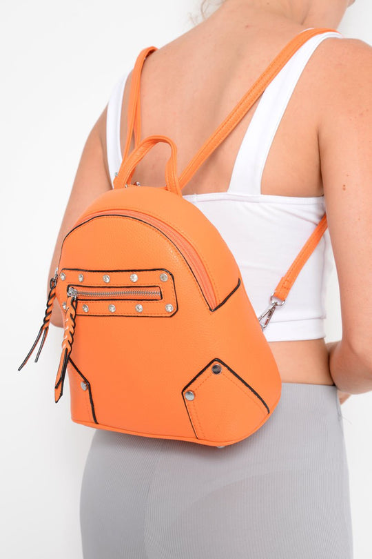 Orange Diamante Studded Mini Backpack - Phylis