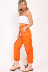 Orange Pocket High Waist Cargo Cuffed Trousers - Galya