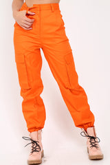 Orange Pocket High Waist Cargo Cuffed Trousers - Galya