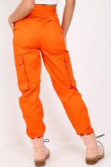 Orange Pocket High Waist Cargo Cuffed Trousers - Galya