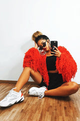 Burnt Orange Shaggy Crop Jacket - Neha