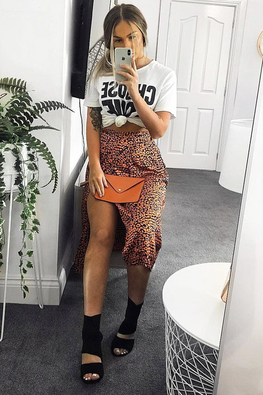 Orange Blue Leopard Print Wrap Skirt - Elloise