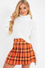 Orange Tartan Button Front Pleated Skirt - Laela
