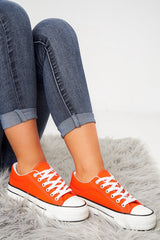 Orange Chunky White Sole Canvas Style Trainer - Ola