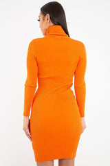Orange Rib Roll Neck Midi Dress - Ellerie
