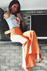 Orange Tailored Wide Leg Belted Trousers - Chenelle