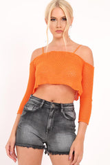 Orange Knitted Bardot Crop Top - Inari