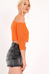 Orange Knitted Bardot Crop Top - Inari