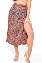 Orange Blue Leopard Print Wrap Skirt - Elloise