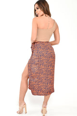 Orange Blue Leopard Print Wrap Skirt - Elloise