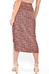 Orange Blue Leopard Print Wrap Skirt - Elloise