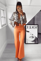 Orange Tailored Wide Leg Belted Trousers - Chenelle