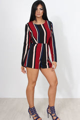 Orea Wine Striped Playsuit