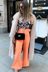 Orange Tailored Wide Leg Belted Trousers - Chenelle