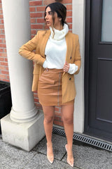 Tan Faux Leather Zip Front Utility Pocket Skirt - Paeyton