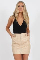 Nude Faux Leather Mini Skirt - Paige