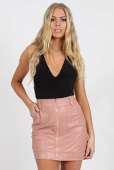 Pink Faux Leather Mini Skirt - Paige