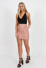 Pink Faux Leather Mini Skirt - Paige