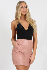 Pink Faux Leather Mini Skirt - Paige