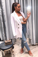 White Button Front Belted Blazer Dress - Justyne