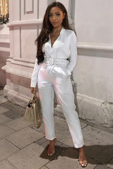 White Belted Tapered Peg Trousers - Jessika