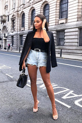 Light Wash Denim Frayed Shorts - Derica