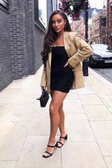 Black Slinky Ruched Tie Strap Bodycon Dress - Caressa