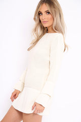Cream Bell Sleeve Extreme Hem Chunky Knit Jumper Dress - Paige