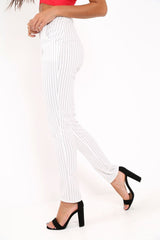 White Pinstripe Tapered Trousers - Paighton