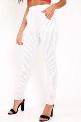 White Pinstripe Tapered Trousers - Paighton